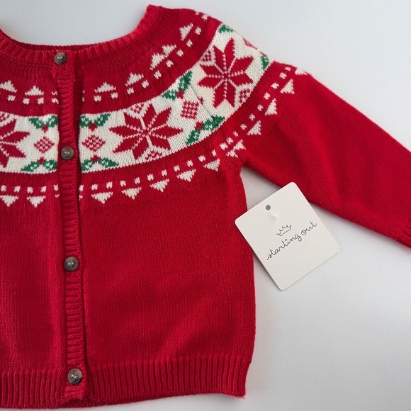 NWT Baby Girl Christmas Cardigan Snowflakes and Holly Leaves - Picture 8 of 8
